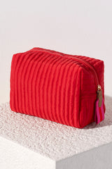 Shiraleah Ezra Quilted Nylon Large Boxy Cosmetic Pouch, Red