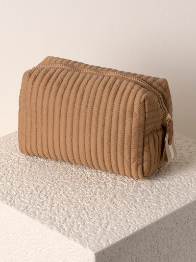 Shiraleah Ezra Quilted Nylon Large Boxy Cosmetic Pouch, Tan