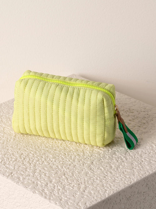 Shiraleah Ezra Quilted Nylon Small Boxy Cosmetic Pouch, Citron