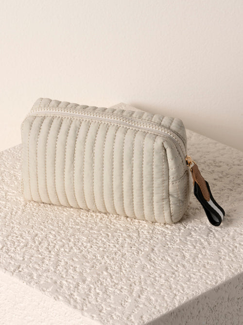 Shiraleah Ezra Quilted Nylon Small Boxy Cosmetic Pouch, Ivory