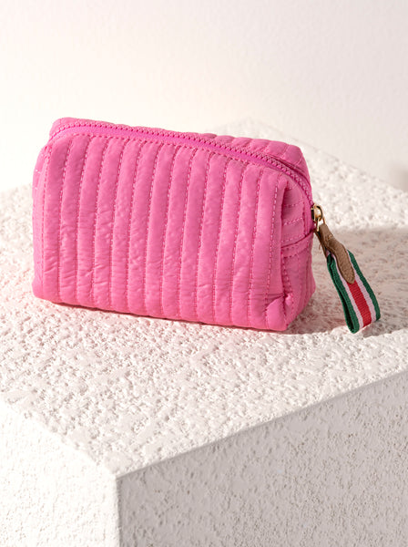 Shiraleah Ezra Quilted Nylon Small Boxy Cosmetic Pouch, Pink