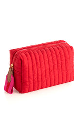 Shiraleah Ezra Quilted Nylon Small Boxy Cosmetic Pouch, Red