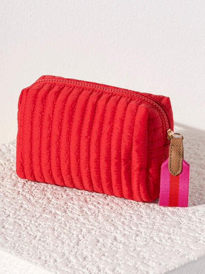 Shiraleah Ezra Quilted Nylon Small Boxy Cosmetic Pouch, Red