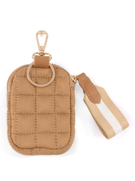 Shiraleah Ezra Quilted Nylon Clip-On Pouch, Tan