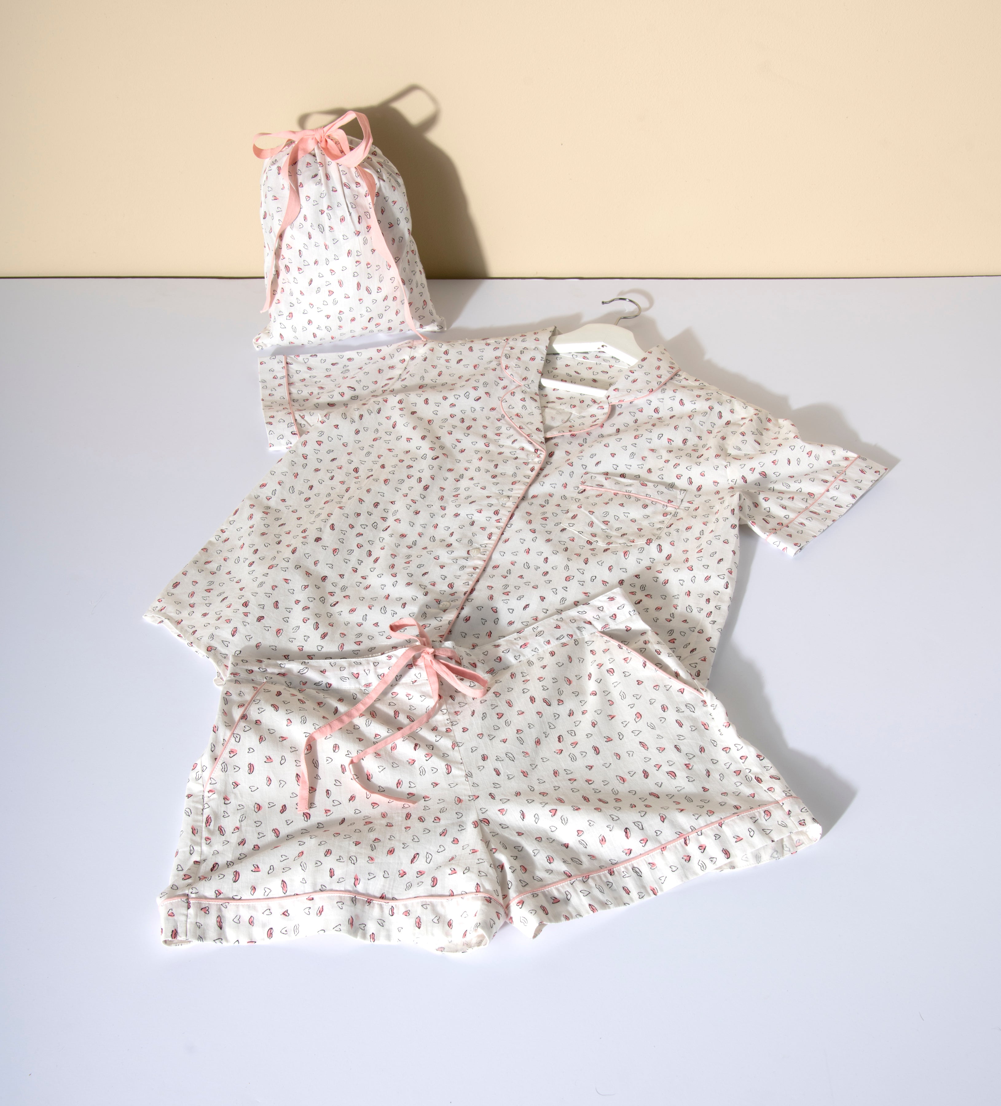 Shiraleah Luv Heart Print Pj Set, Ivory - FINAL SALE ONLY