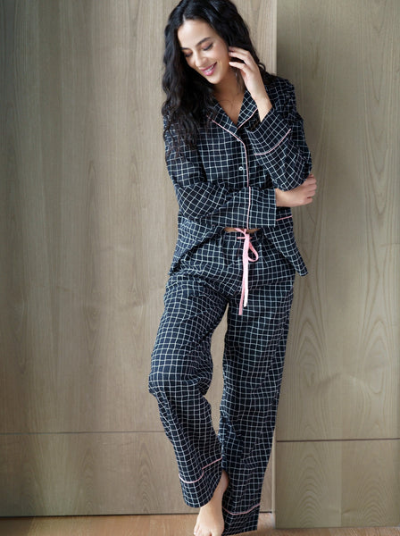 Shiraleah Faith Check Pj Set , Black - FINAL SALE ONLY