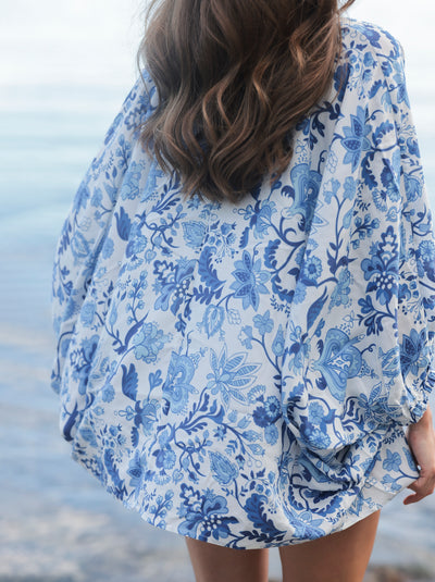 Shiraleah Capri Puff Sleeve Kimono, Blue
