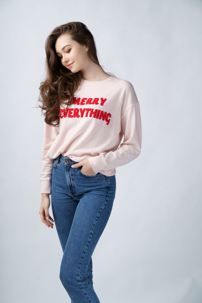 Shiraleah "Merry Everything" Holiday Sweatshirt , Blush