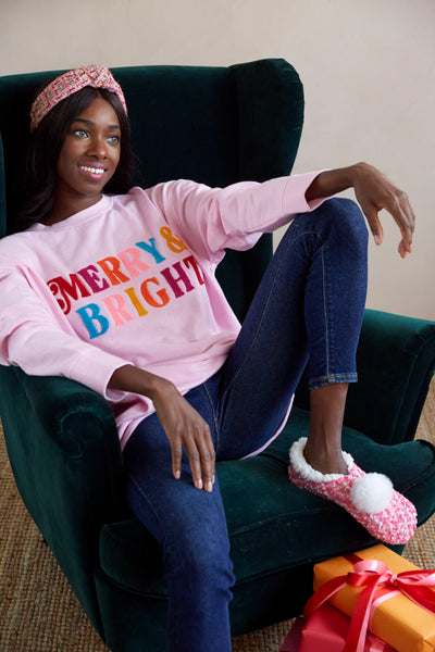 Shiraleah "Merry & Bright" Holiday Sweatshirt, Pink