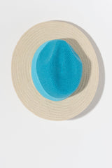 Ensure your face stays shaded this summer with Shrialeah's Andrea Hat. Made from lightweight natural paper straw, this trendy beach hat features a chic blue color block pattern. Pair with other items from Shiraleah to complete your look!
