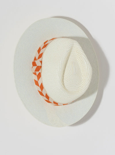Keep the sunshine out of your eyes this summer with Shiraleah's Aramis Hat. Made from ivory paper straw with an orange patterned stripe, this chic beach hat is the perfect match to any summer outfit. Pair with other items from Shiraleah to complete your look!
