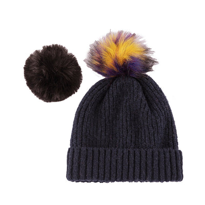 Shiraleah Pick-A-Pom Winter Knit Hat/ Beanie, Navy - FINAL SALE ONLY