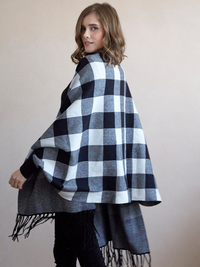 Shiraleah Reeve Plaid Wrap Shawl, Black and White - FINAL SALE ONLY