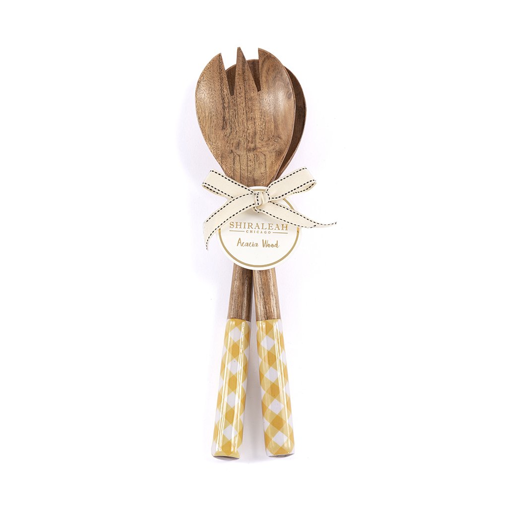 Shiraleah Leigh Wood Salad Servers, Yellow - FINAL SALE ONLY