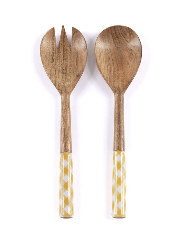 Shiraleah Leigh Wood Salad Servers, Yellow