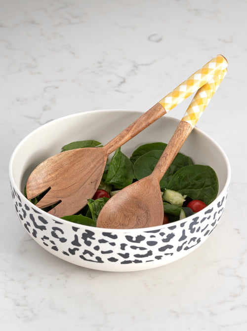 Samba Wood Salad Tossers with Pink Resin Handle - Shiraleah