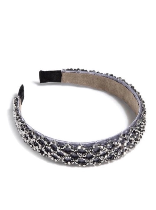 Wide Crystal Embellished Headband,Grey