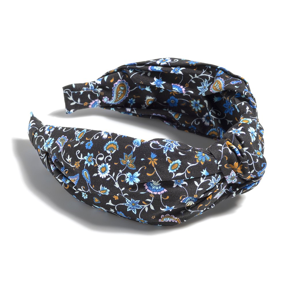 Knotted Floral Print Headband, Black