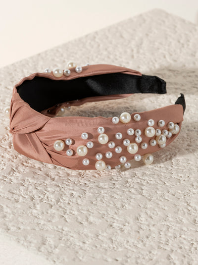 Shiraleah Knotted Pearl Embellished Headband, Blush - FINAL SALE ONLY
