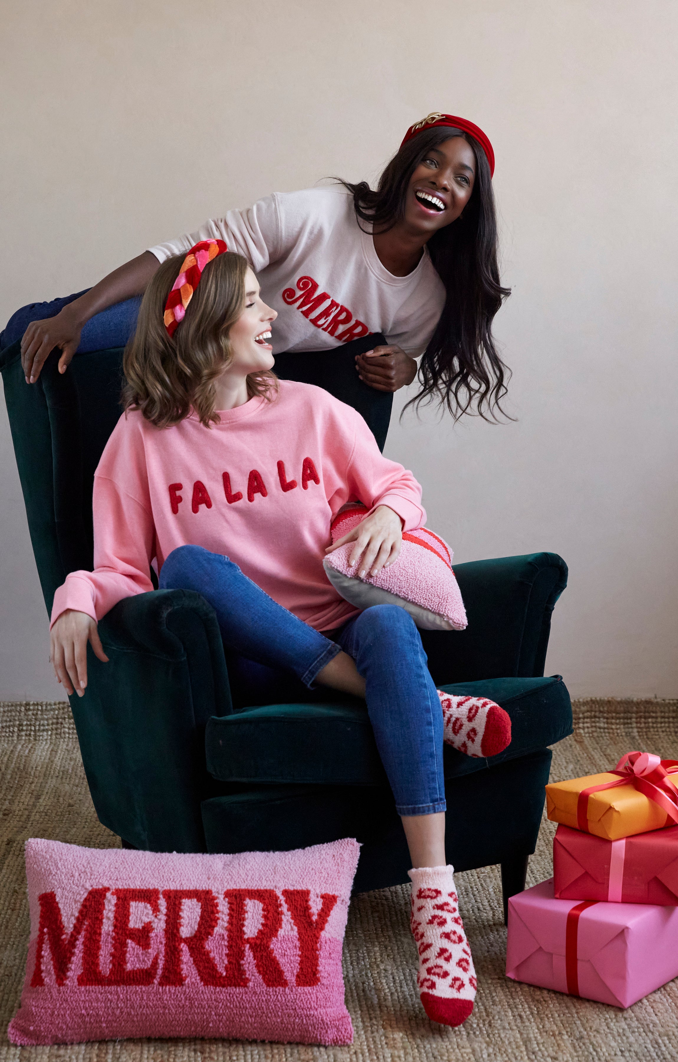 Shiraleah "Fa La La" Holiday Sweatshirt, Bubblegum