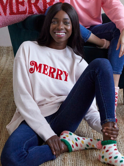 Shiraleah "Merry" Holiday Sweatshirt , Blush