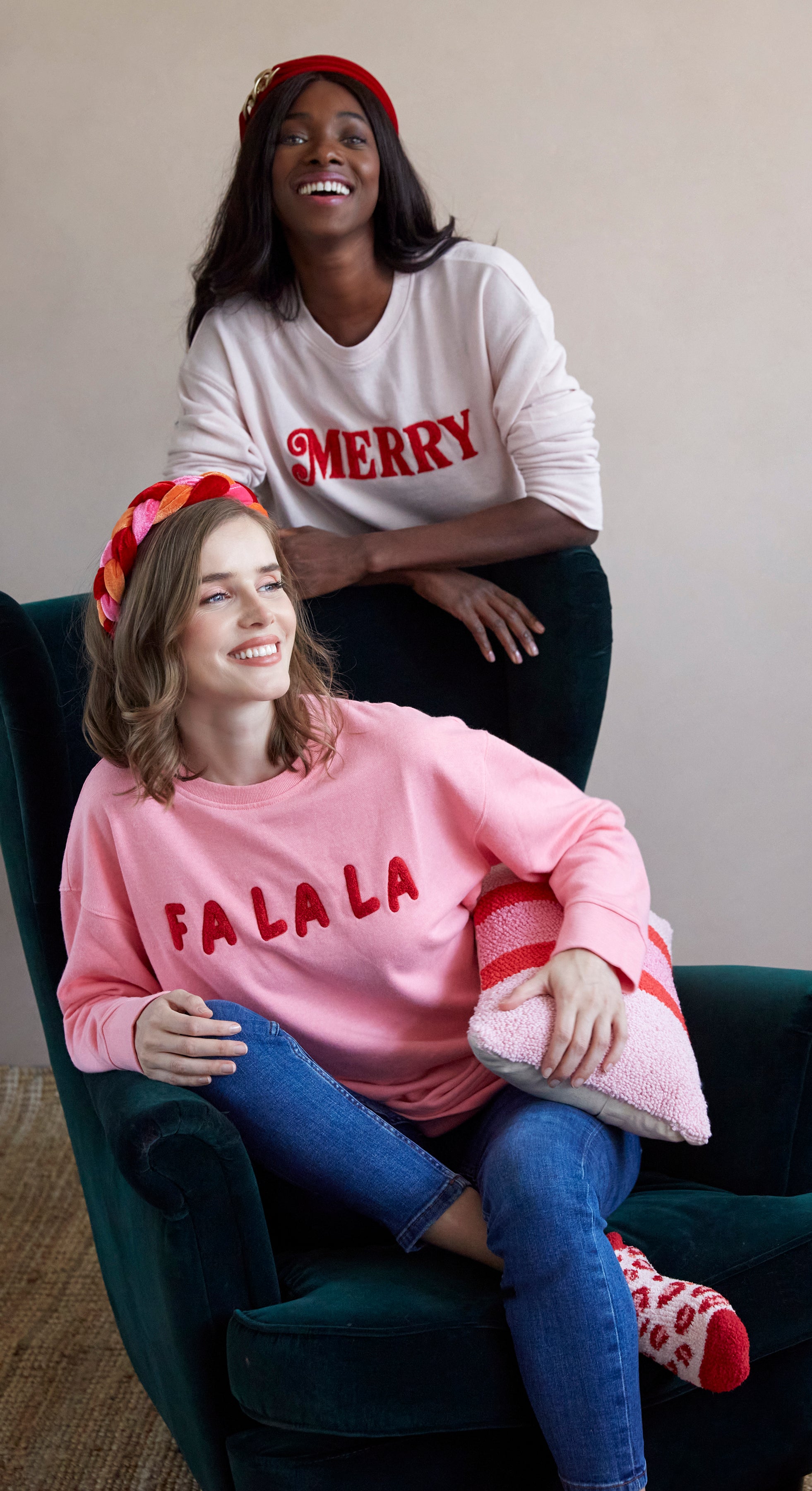 Shiraleah "Fa La La" Holiday Sweatshirt, Bubblegum