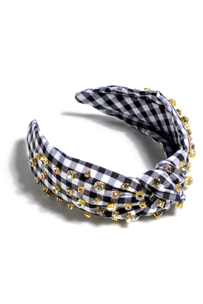 Shiraleah Embellished Gingham Knotted Headband, Black - FINAL SALE ONLY