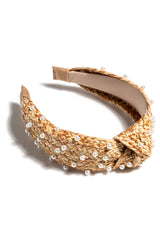 Shiraleah Pearl Embellished Knotted Headband, Natural