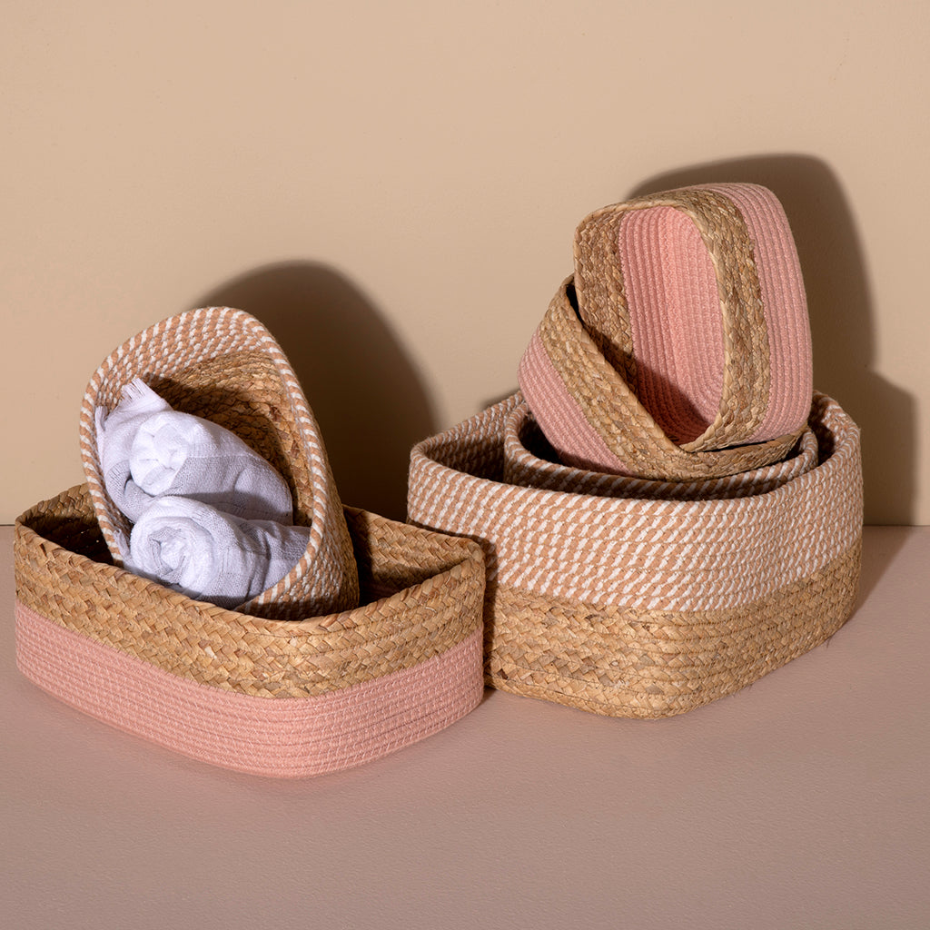 Shiraleah Assorted Set of 3 Dalton Cotton Rope Organizer Baskets, Blush