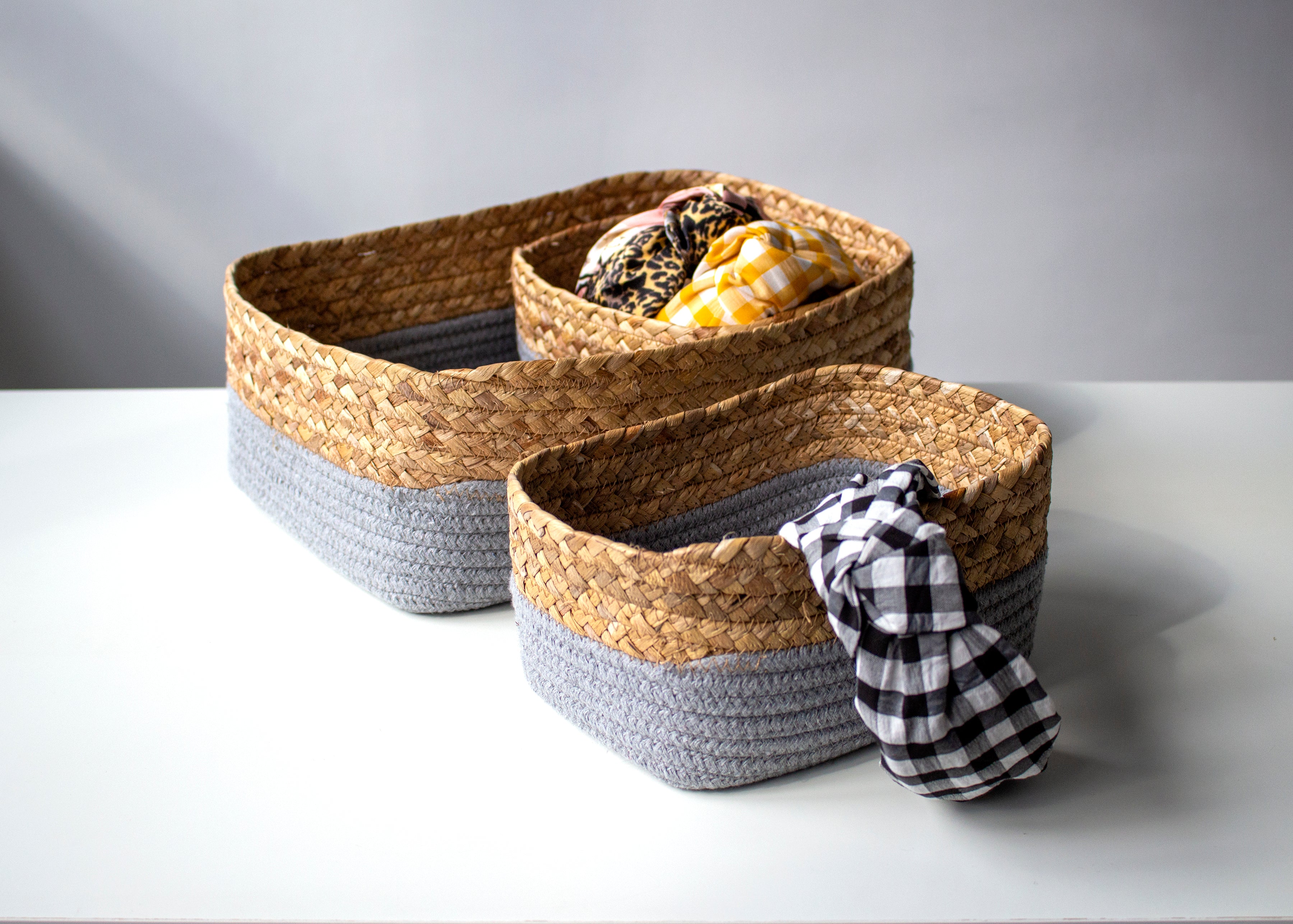 Shiraleah Assorted Set of 3 Dalton Cotton Rope Organizer Baskets, Grey