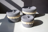 Shiraleah Assorted Set of 3 Round Dharma Cotton Rope Organizer Baskets WIth Lid, Grey