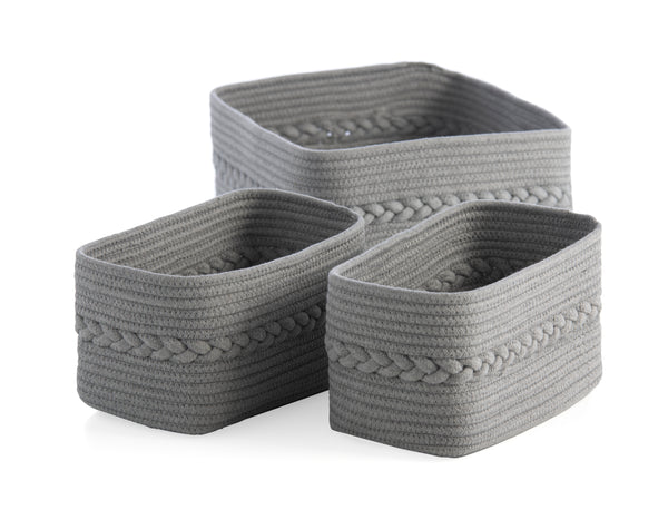 Shiraleah Assorted Set of 3 Dharma Cotton Rope Organizer Baskets, Grey