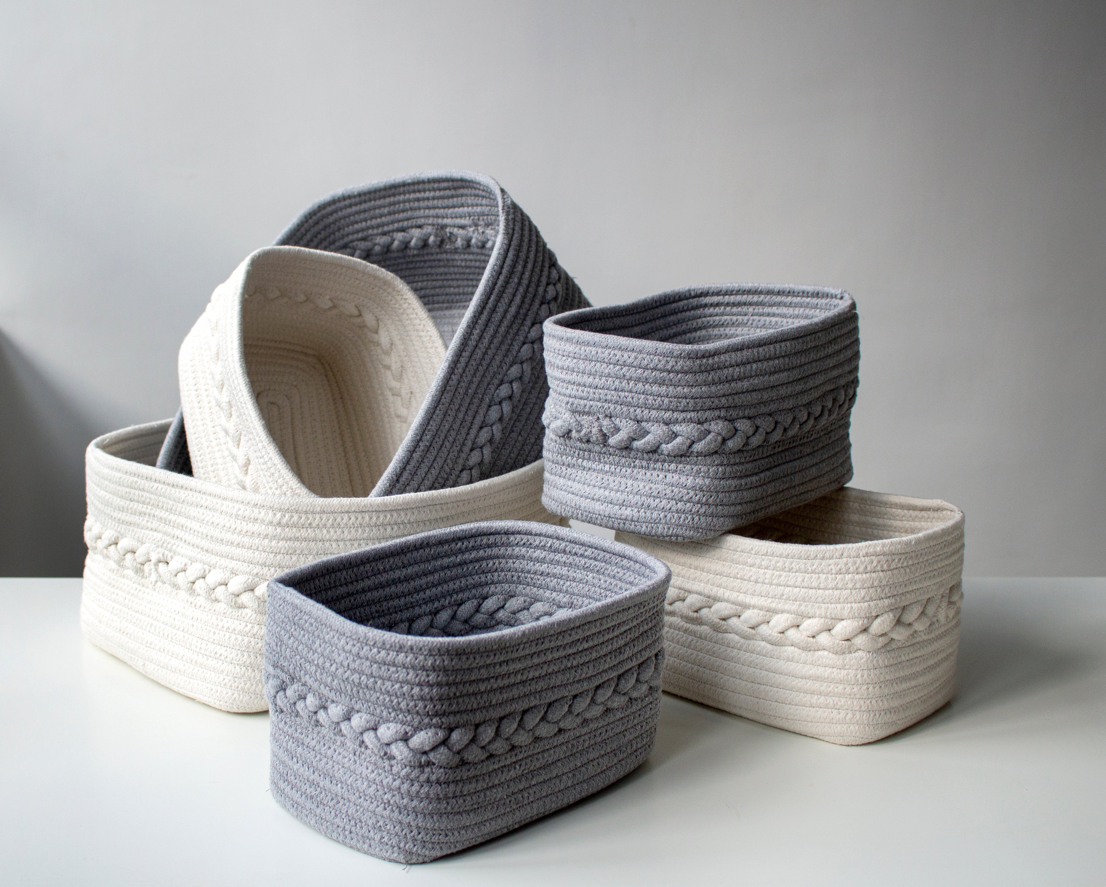 Shiraleah Assorted Set of 3 Dharma Cotton Rope Organizer Baskets, Grey