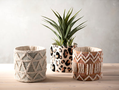 Shiraleah Haven Geo Tufted Decorative Planter Basket, Sage