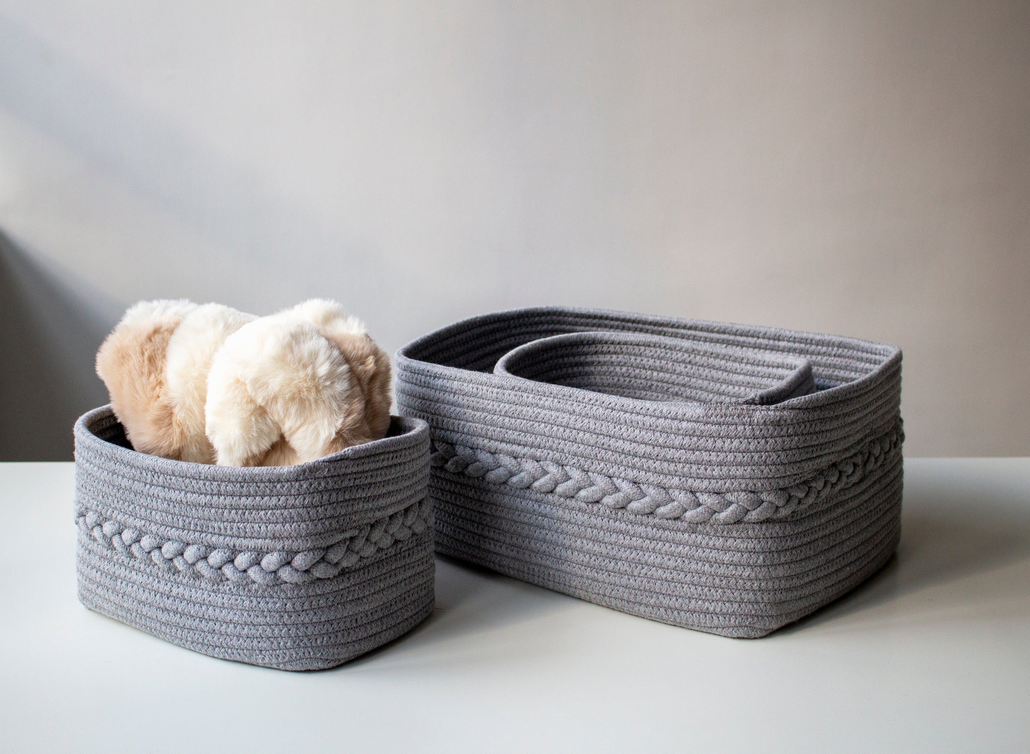 Shiraleah Assorted Set of 3 Dharma Cotton Rope Organizer Baskets, Grey