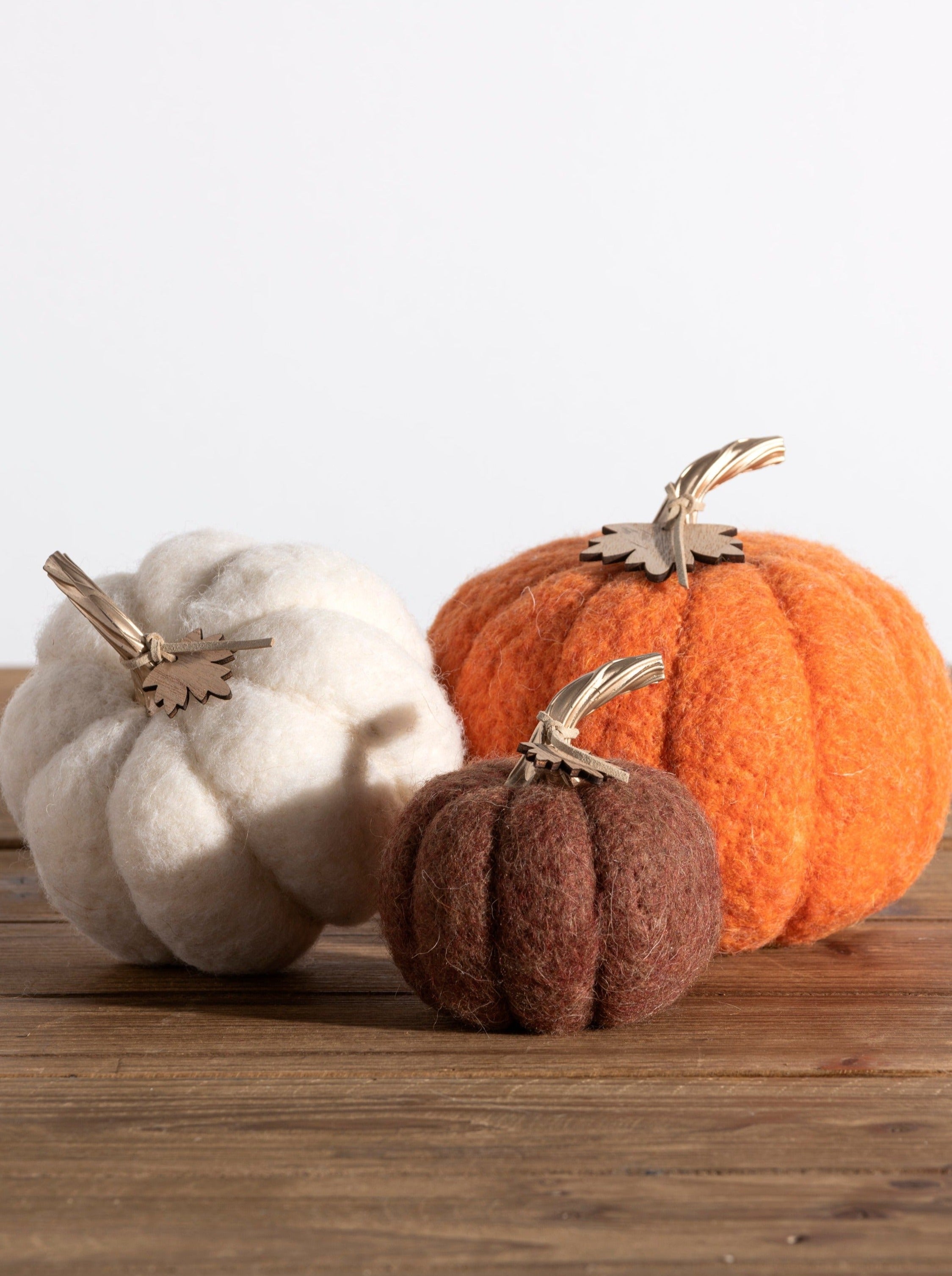 Shiraleah Assorted Set Of 3 Felt Decorative Pumpkins, Multi