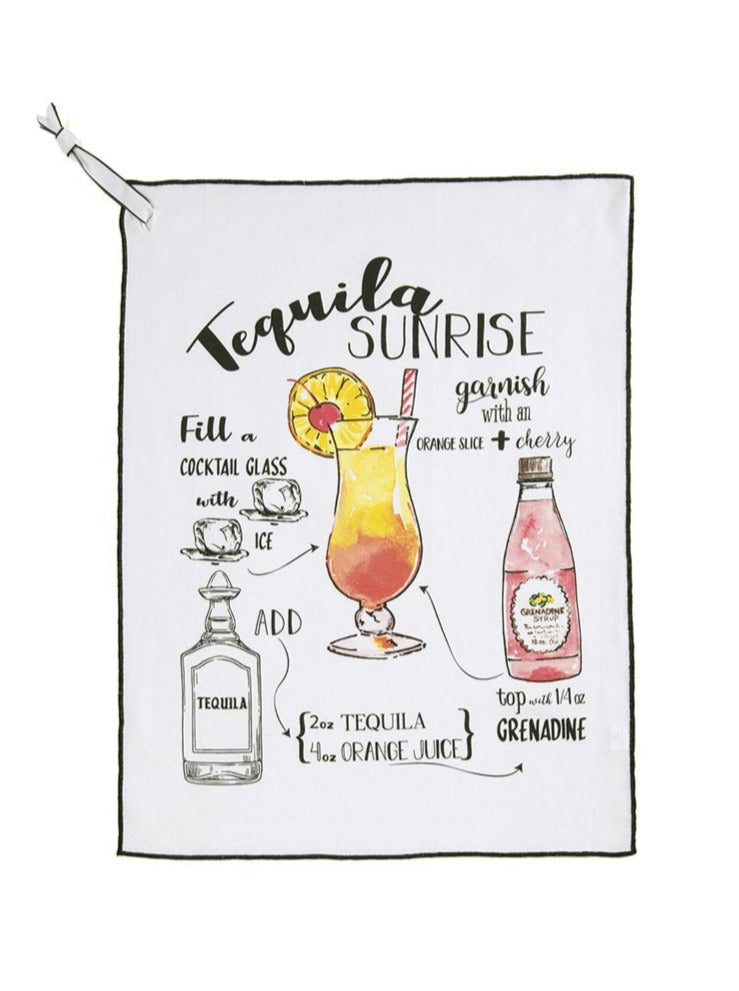 Shiraleah "Tequila Sunrise" Cocktail Tea Towel, White