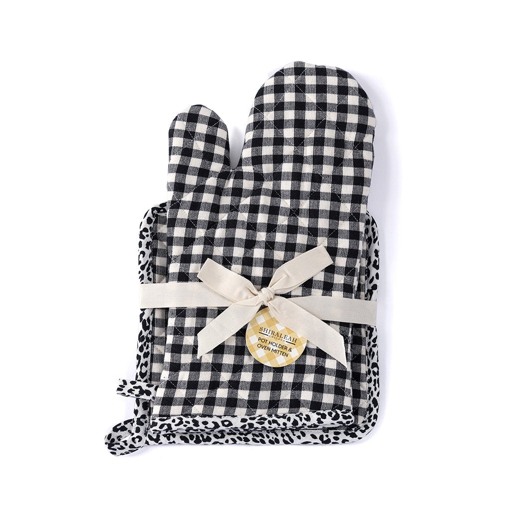 Shiraleah Gina Pot Holder And Oven Mitten Set, Black - FINAL SALE ONLY