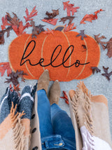 Shiraleah "Hello" Pumpkin Doormat, Orange