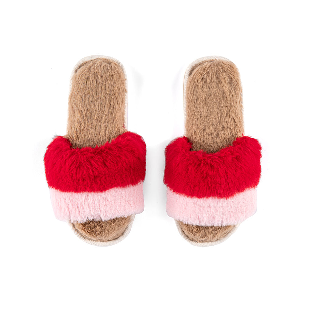 Shiraleah Mora Red and Pink Plush Holiday Slippers, Multi
