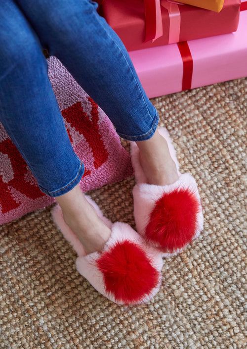 Pink Slippers with Fur and Crystals from Shelovet