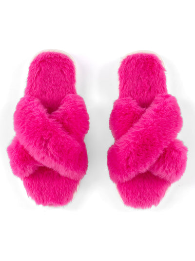 Shiraleah Chicago Vail Fluffy Faux Fur Blush Pink Leopard Slipper Slide Sz  L/XL 