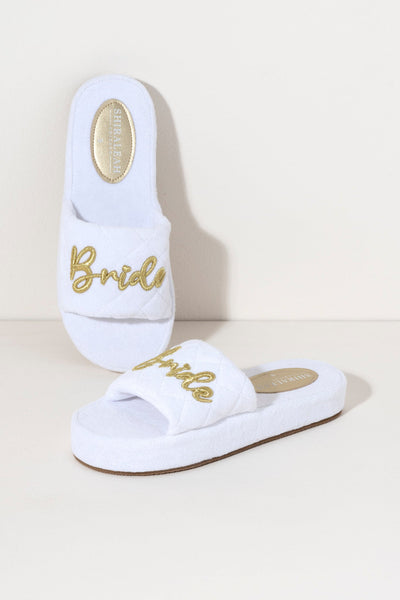 Shiraleah Terrycloth "Bride" Pool Slides, White