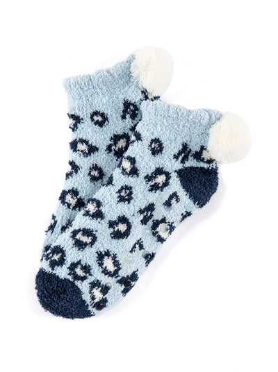 Shiraleah Alma Leopard Print Plush Home Socks, Blue