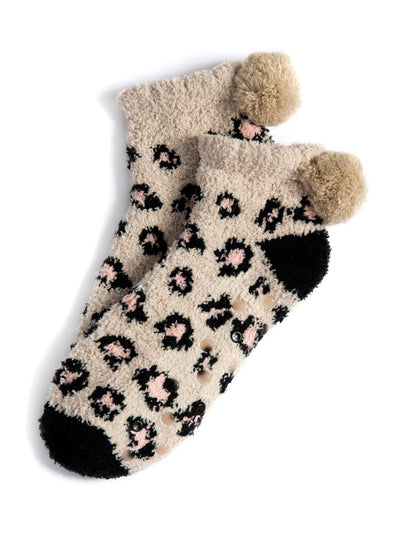 Shiraleah Alma leopard Print Plush Home Socks, Camel