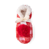 Shiraleah Chlo Plaid Knit Holiday Slippers With Pom, Red