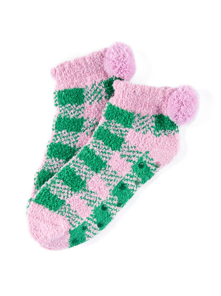 Shiraleah Chlo Plaid Plush Home Socks, Green