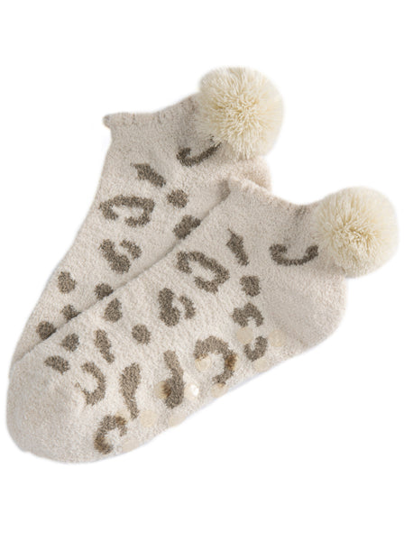 Shiraleah Ari Leopard Print Plush Home Socks, Taupe