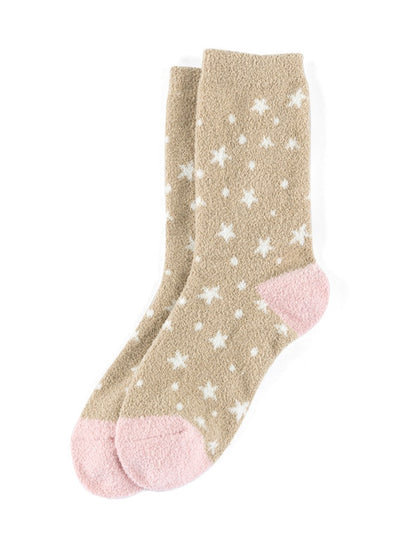 Shiraleah Stella Star Print Plush Socks, Taupe