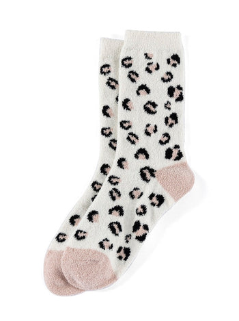Shiraleah Charlie Leopard Print Plush Socks, Ivory